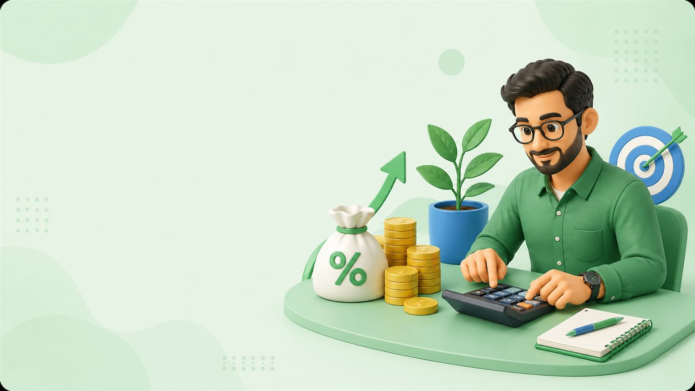 CAGR calculator illustration showing annualized investment growth, rupee value, and percentage result